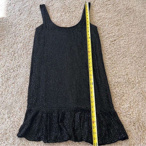 Diane Von Furstenberg Black Dress Size 6 Silk Sequin Ruffle Hem Cocktail Party - Picture 7 of 11